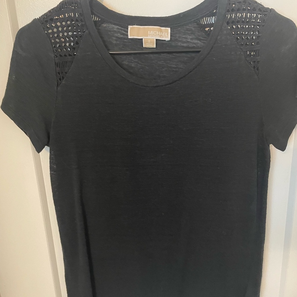 Michael Kors Black Short Sleeve Top with Shoulder Detail